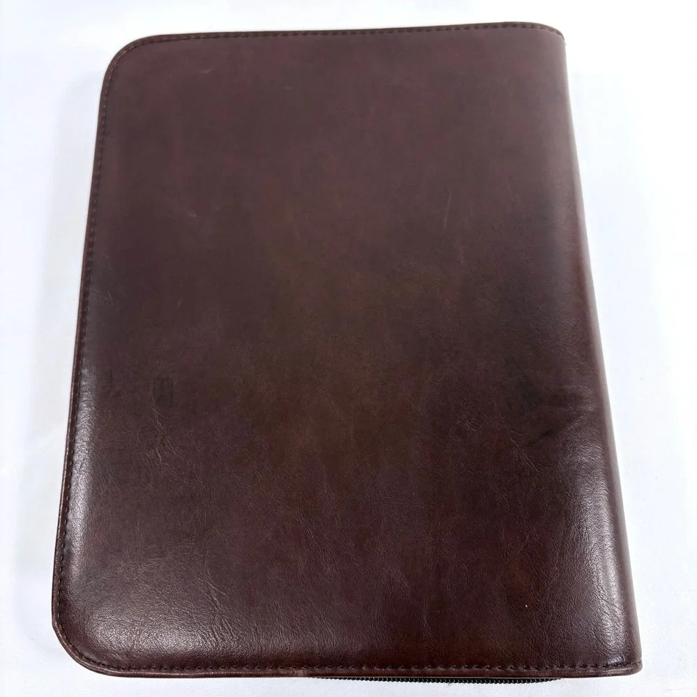 Day-Timer Organizer Dark Brown Leather Zip Around 7 Ring Binder Planner